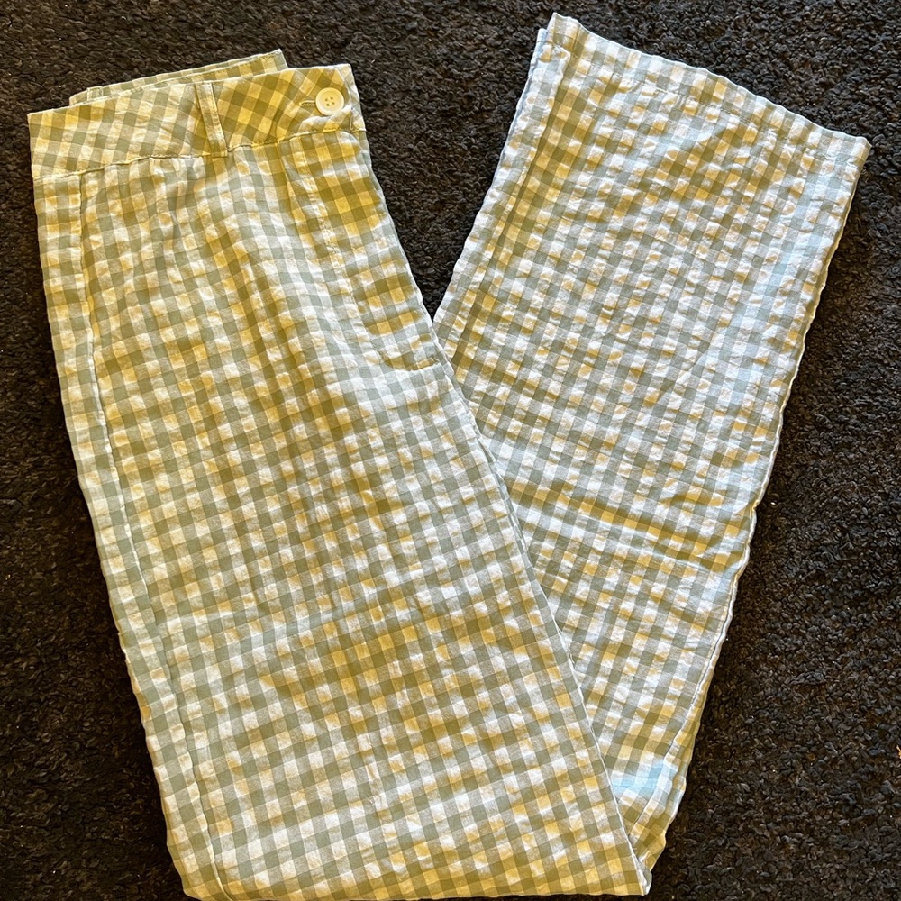 Green checkered straight leg pants